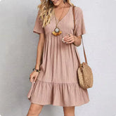 Romantic V-Neck Midi Dress – Versatile & Stylish